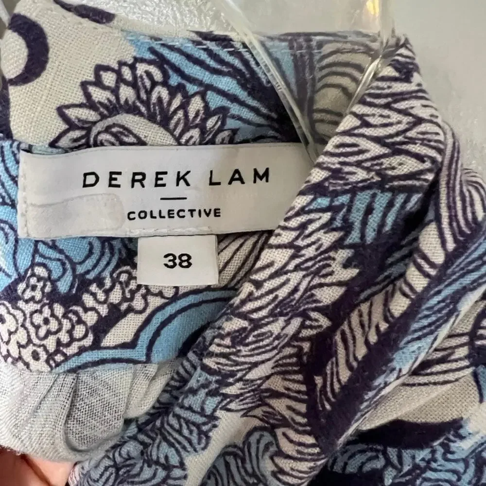 Derek Lam Collective RTR Floral Linen Blend Blue White Dress Size IT 38 US 2 - Picture 8 of 11